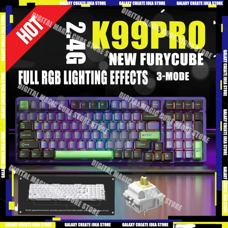

NEW FURYCUBE K99PRO 3-mode Esports Gaming Mechanical Keyboard 2.4G Wireless Bluetooth Gasket Custom RGB Laptop Gaming Keyboards