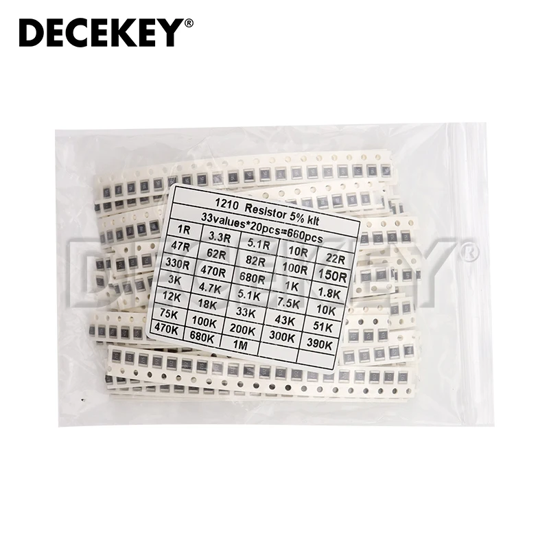 1210 1/2W SMD Resistor Assorted Kit 1ohm-1M ohm 5% 33valuesX 20pcs=660pcs DIY