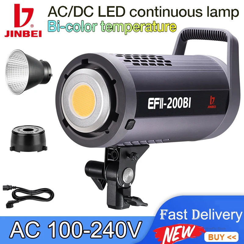 

JINBEI EFII200BI 200W Studio LED Video Light 2700K-6500K Bowens Mount Continuous Light for Camera Video/Live Show/photography