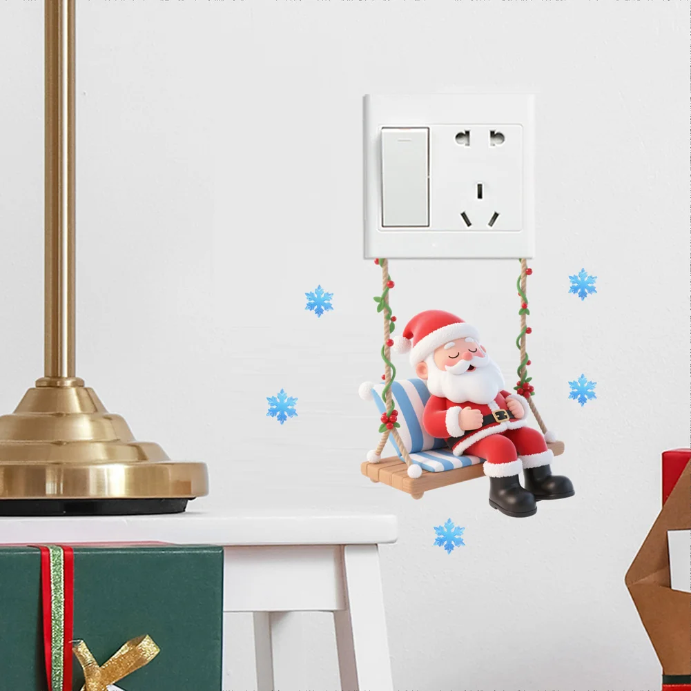Cartoon Santa Claus Swinging Switch Sticker Christmas Decoration Wall Decals New Year Living Room Decor Self-adhesive Home Mural