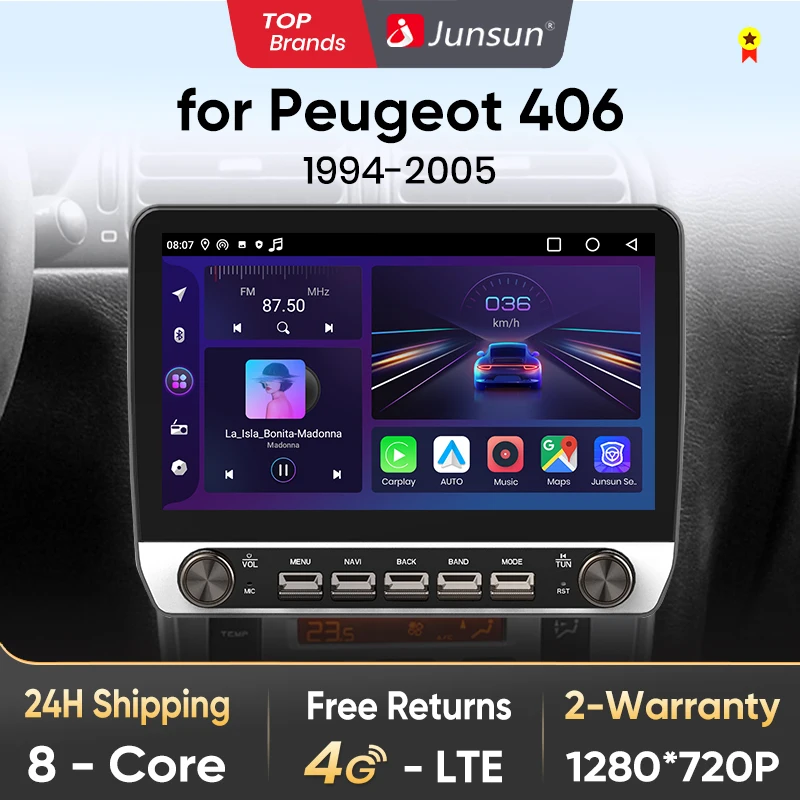 Junsun 10 Taste Autoradio für Peugeot 406 1994-2005 GPS Multimedia Stereo BT FM RDS Wireless