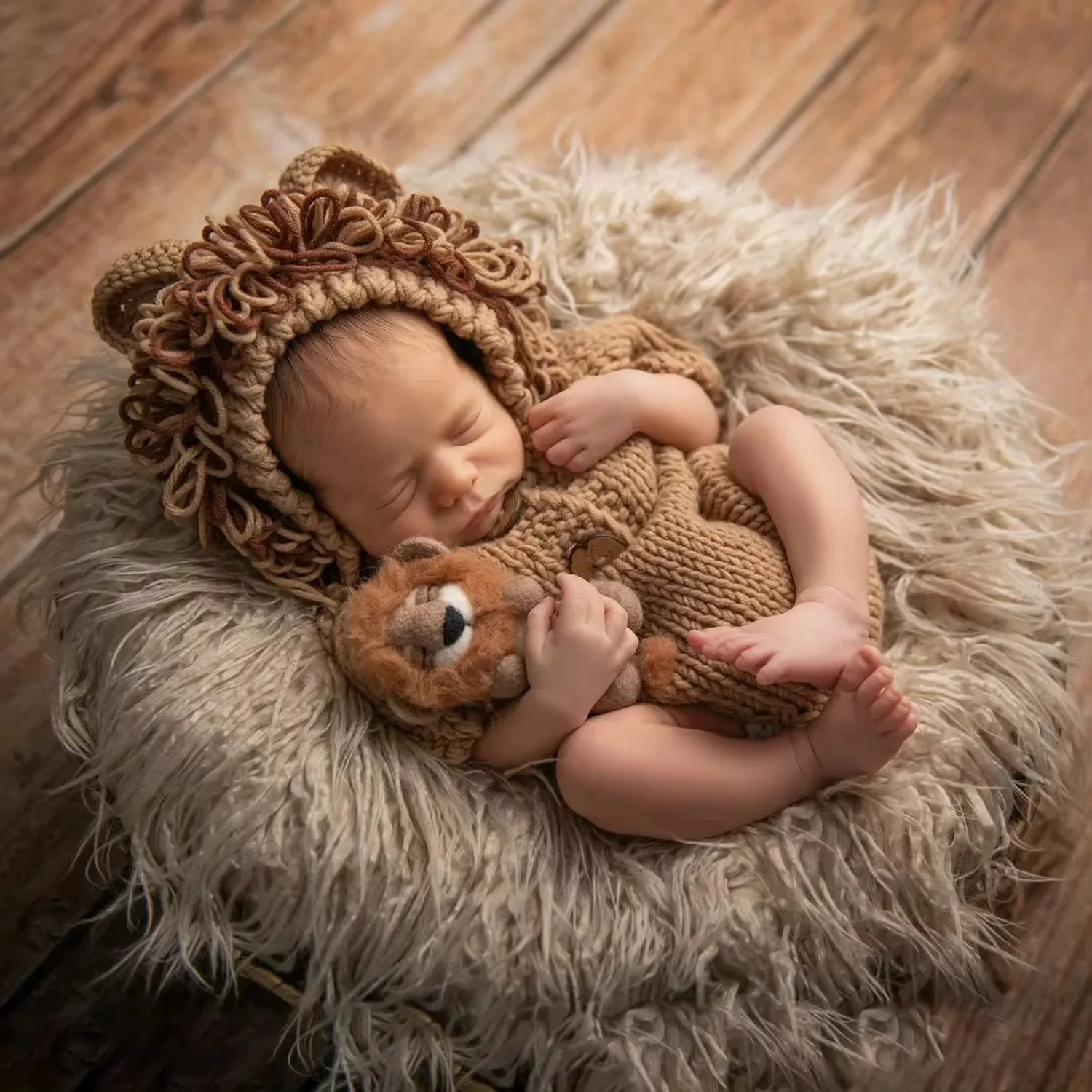 Newborn Photography Outfit Lion Hat Romper Set Baby Halloween Costume Animal Handmade Crochet Knitted Pants Hat Fotografia