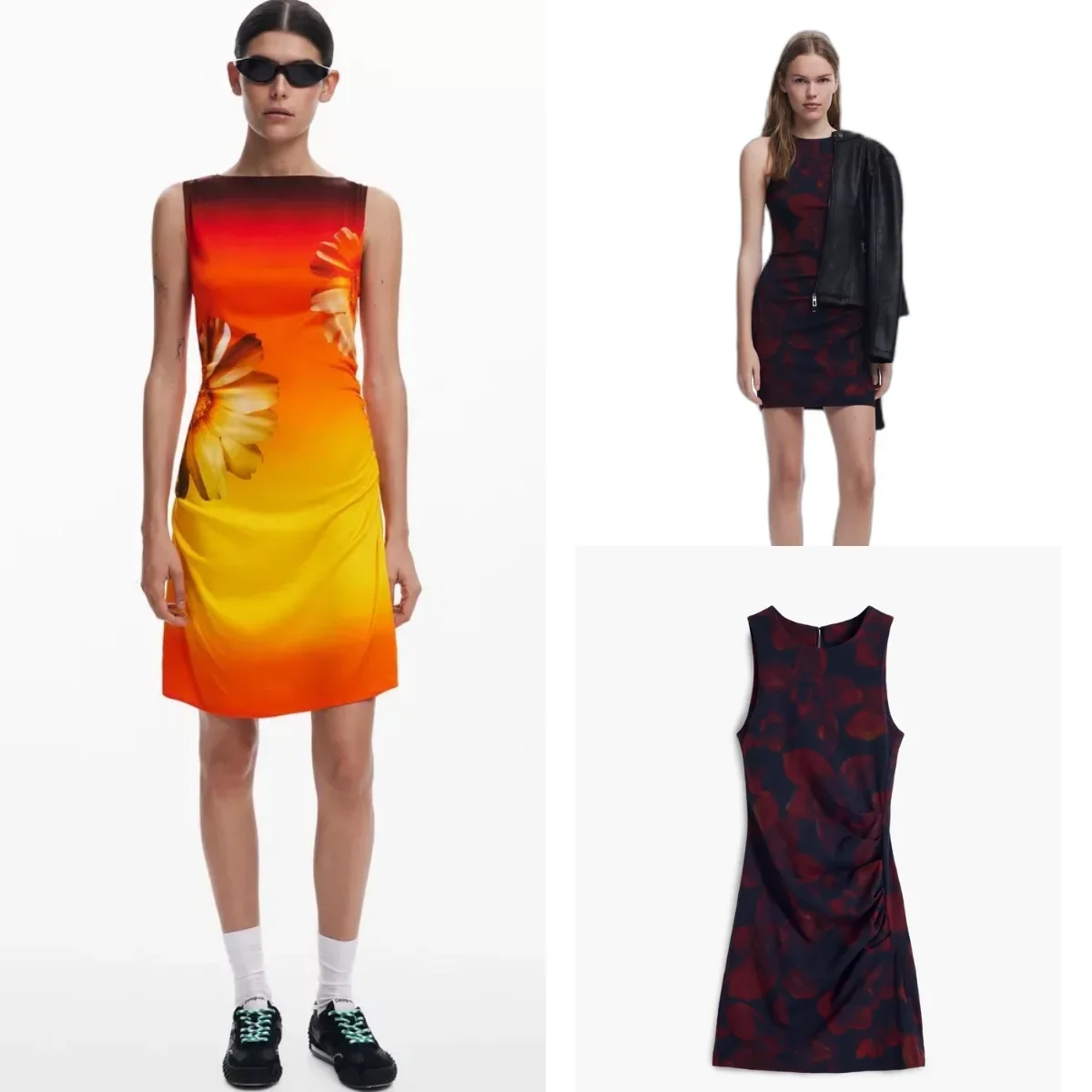 

European, American, Spanish original single women's dress round neck slim fit waist cinched waist sleeveless summer