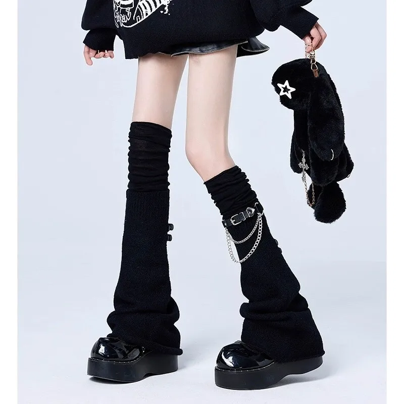 2026 New Japanese Harajuku Leg Warmers Y2k Grunge Over Knee Pile Socks Black Flare Long Socks Thigh High Socks Women Leg Covers