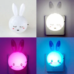 EU/US LED Rabbit Night Wall Lamp 3 Colors Cartoon Bunny Night Light Energy Saving Bedside Lamp For Kids Gifts Bedroom Luminous