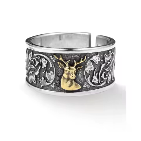 Buyee 925 Sterling Silver Animal Ring Finger Elegant Golden Deer Open Ring for Woman Men Fashion Sweet Fine Jewelry Circle