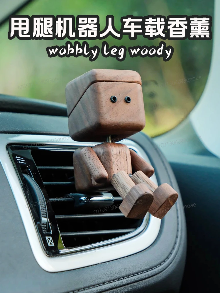 

Cute solid wood leg-swinging robot car blowing trend car aromatherapy ornament wooden desktop ornament cabinet jewelry