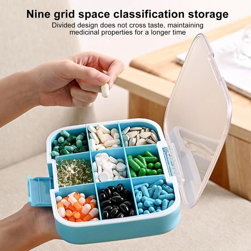 

9 Grids Container Box Small Pill Cases Organizer Box Food Grade Storage Pill Box Portable Travel Case Home Container Supplies