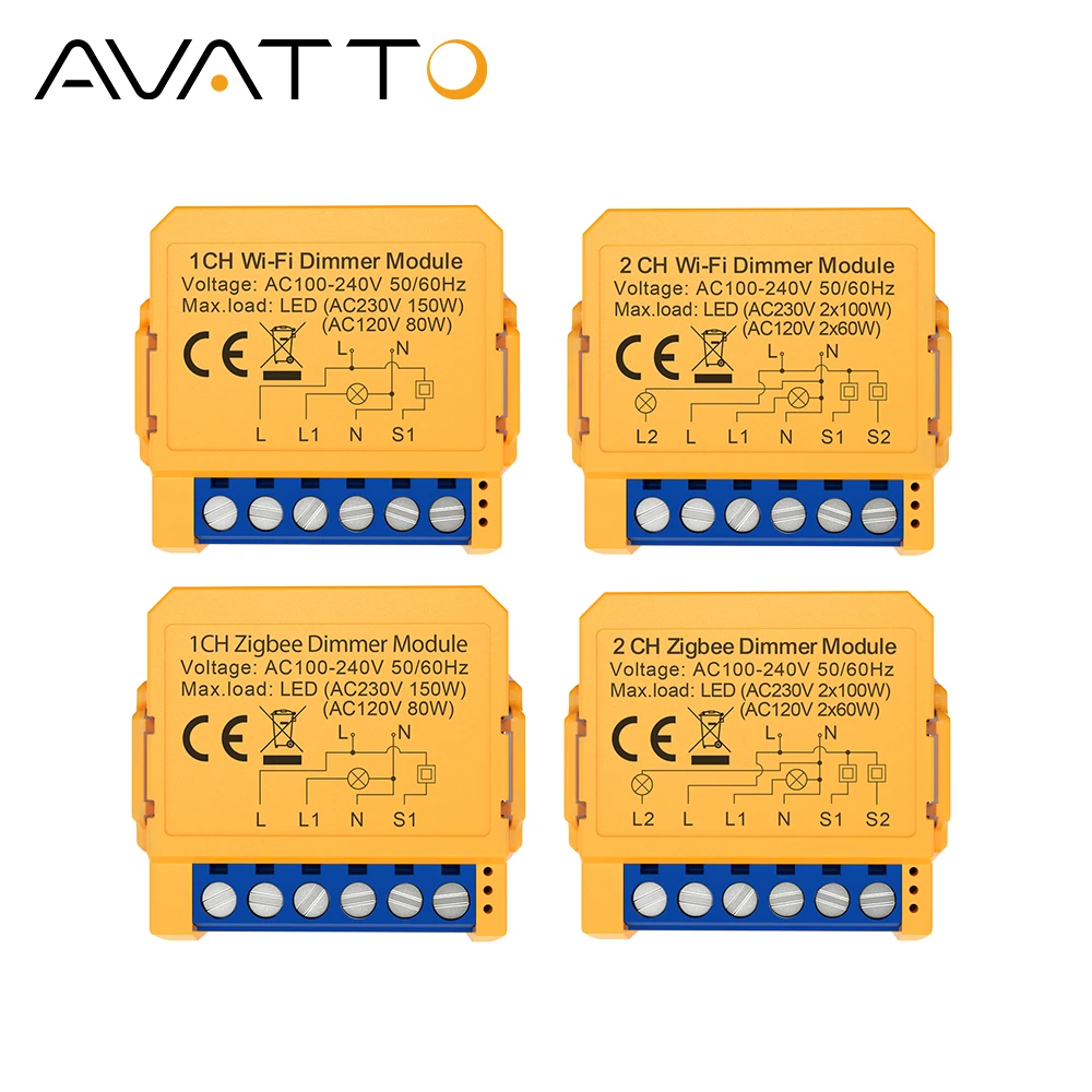 AVATTO Tuya WiFi/ZigBee Smart Dimmers Switch Module Mini 1/2 Way Control LED Lights Dimmable Switch Works with Alexa Google Home