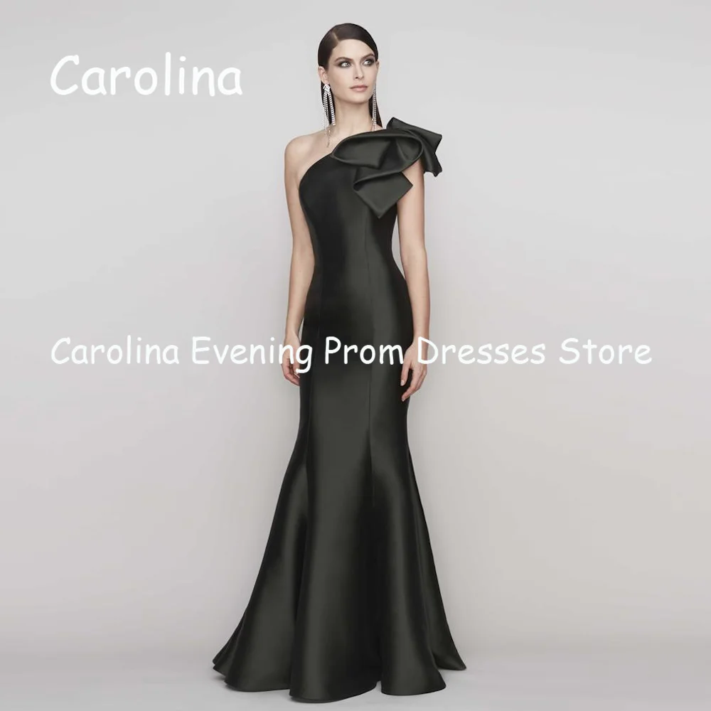 Carolina Satin Mermaid One-shoulder Bow Ruffle Floor-length Prom Gown Saudi Evening Formal Elegant Party Dress for Women 2023