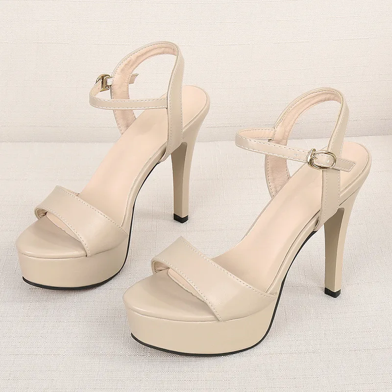 2024 New Concise Platform Women Sandals Soft Leather Sexy High Heels Open Toe Summer Party Shoes Buckle Female Dress Pumps 34-40