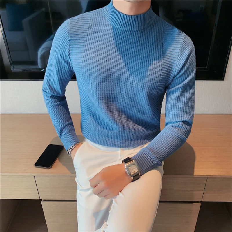 2023 New Autumn and Winter Fashion Simple Half High Neck Thickened Warm Inner Style Casual and Handsome Slim Fit Knitted Sweater