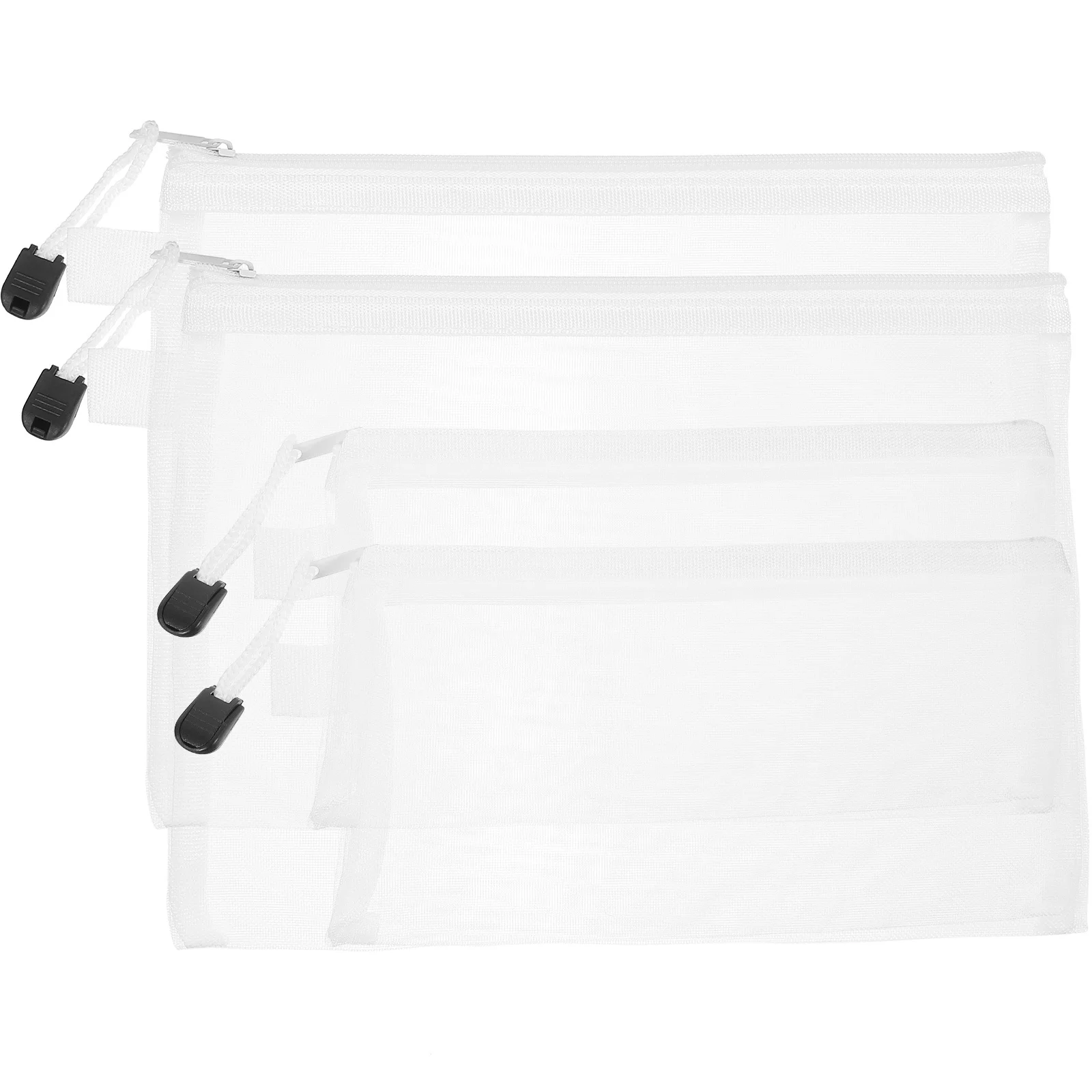 4Pcs 지퍼 파일 파우치 메쉬 문서 가방 종이 파일 펜을위한 투명한 보관 파우치 화장품 교육 액세서리
