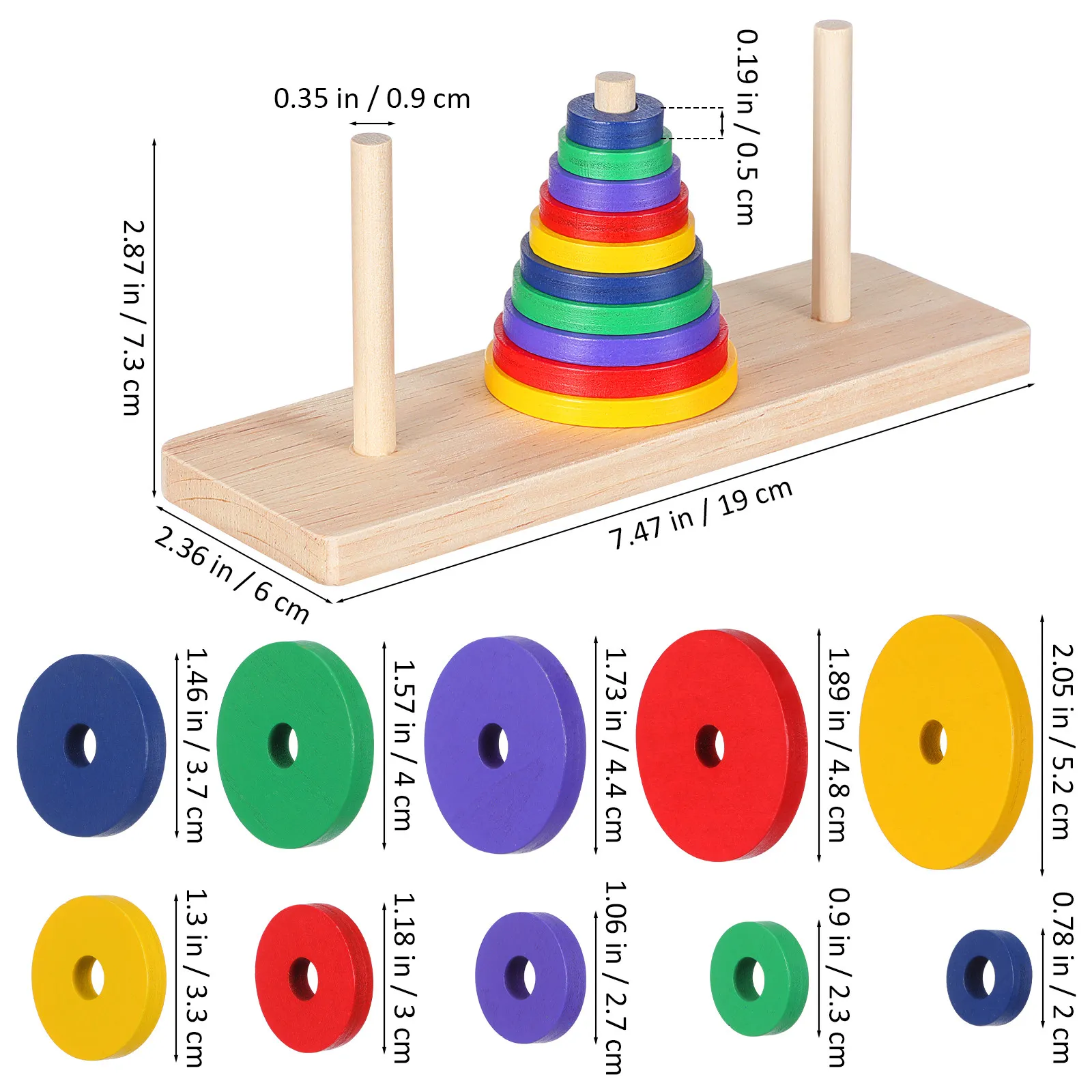 1Set Wooden Tower of Hanoi Puzzle Game Brain Teaser for Adults Kids Logical Thinking Challenge Iq Development Relaxing Stress