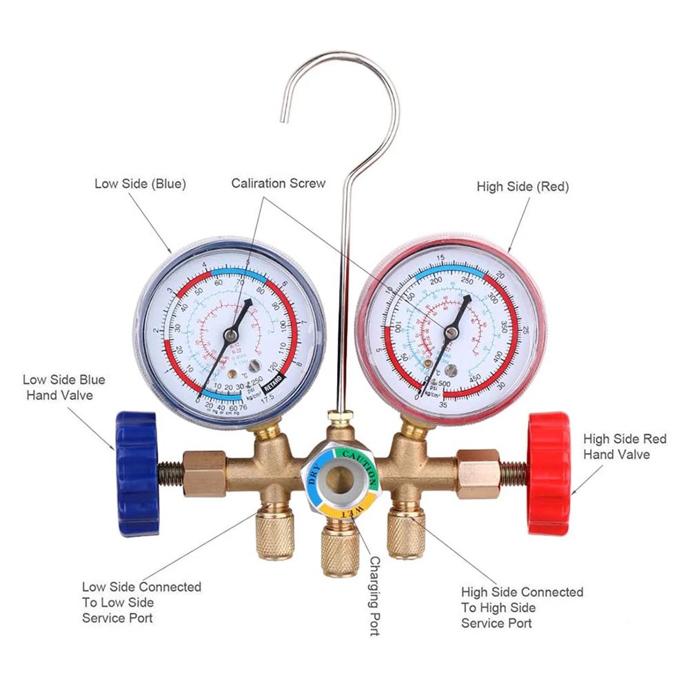 Refrigeration Manifold Gauge Air Condition Refrigeration Set 3 Way A/C Refrigeration Charging Service for R404A R134A R12 R22