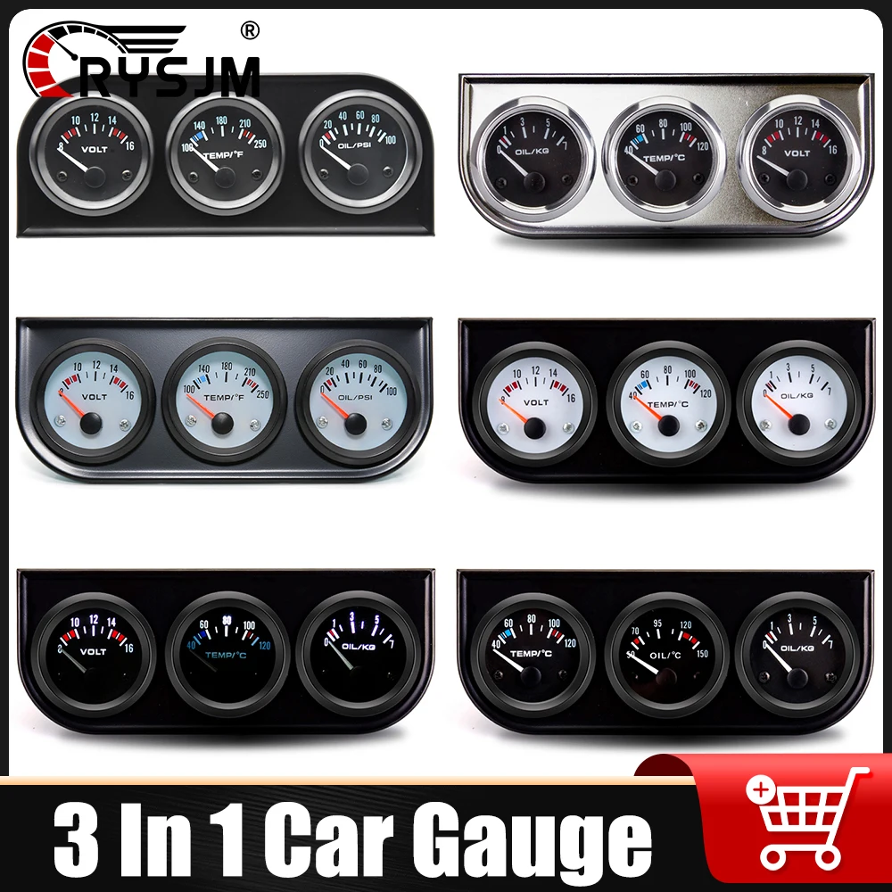 

52mm Triple Table Car Oil Pressure Voltmeter Water Temperature Oil Temp With Sensor 3 In1 Kit Meter Car Accessories For All Car