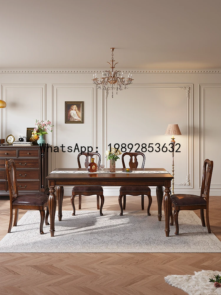LYY American Retro Country Dining Table Home Classic Solid Wood Rectangular Dining  Set Black Walnut Simple Dining Table