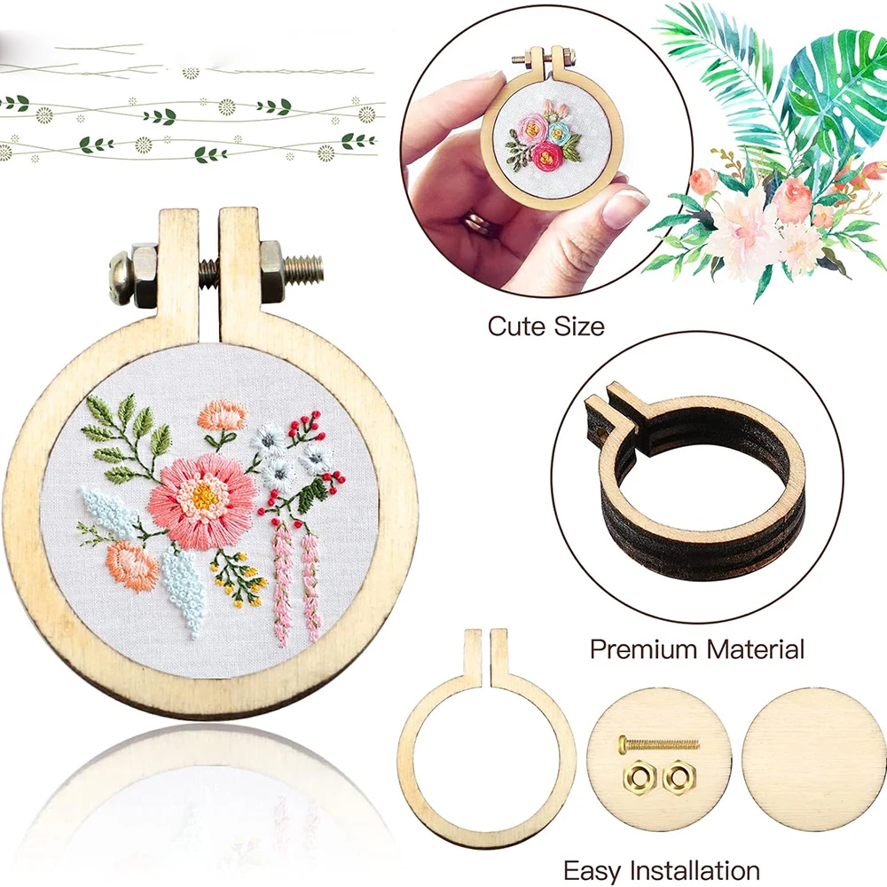 10Pcs/Set Wooden Mini Embroidery Hoop Ring Cross Stitch Frame Crafts DIY For Needle Arts Fabric Painting Wall Decoration - view 2