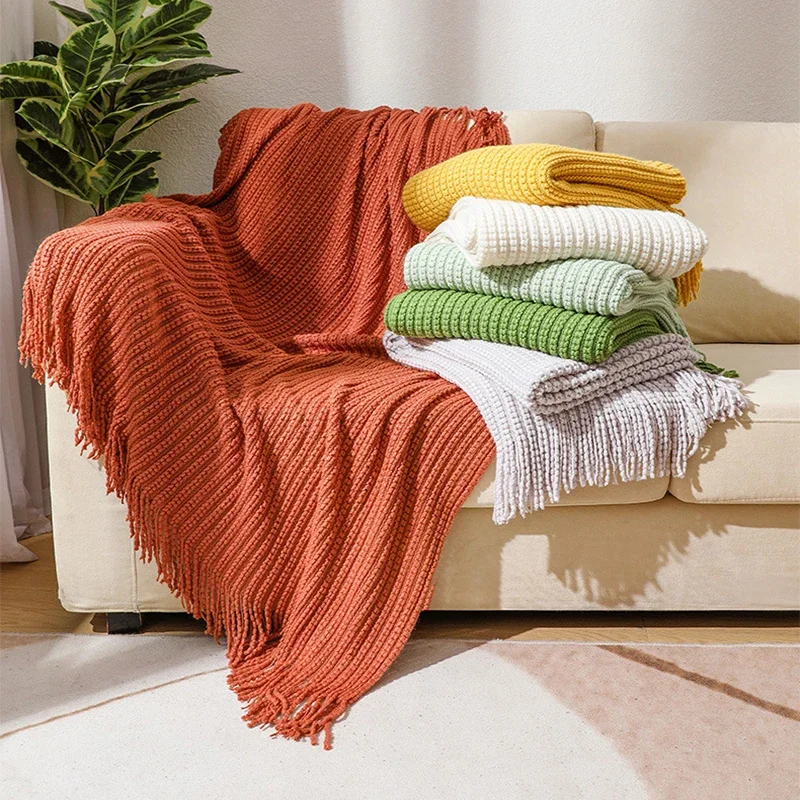 

Nordic Knit Striped Blanket Super Soft Bohemia Blanket for Bed Sofa Cover Striped Bedspread Sofa Decor Blankets with Tassel