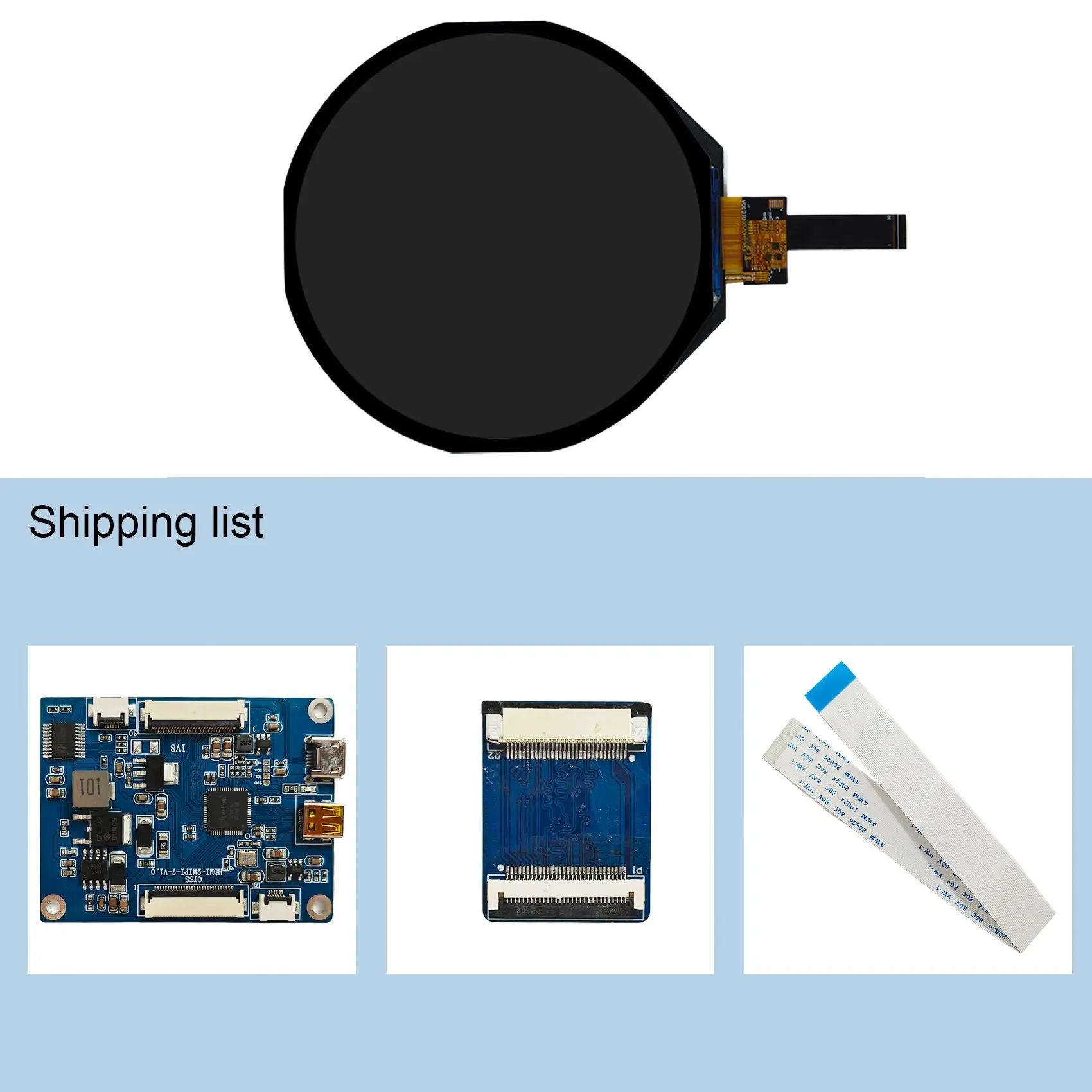 شاشة LCD مستديرة مقاس 7 بوصات 1080 × 1080 شاشة LCD دائرية مع لوحة تحكم MIPI LCD