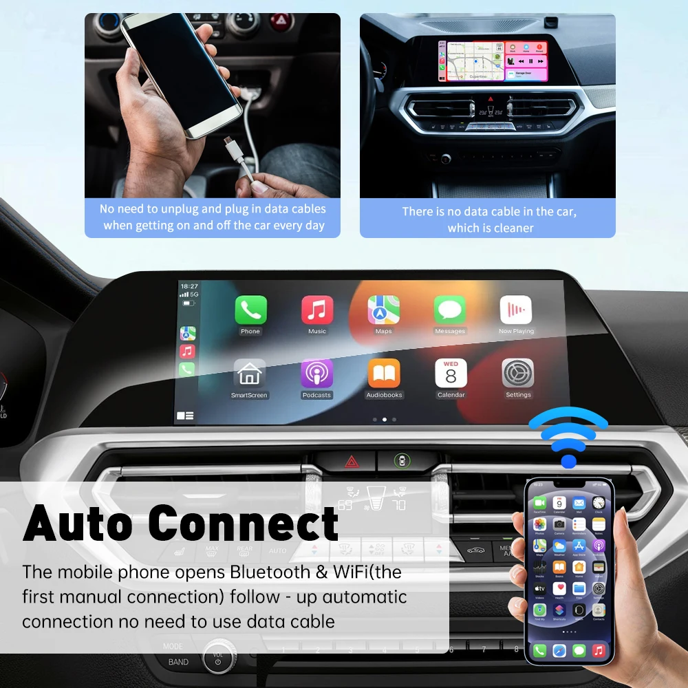 XUDA 2in1 Wireless CarPlay AI Mini Box Android Auto Box Plug & Play Connessione automatica compatibile con il 99% di auto per autoradio