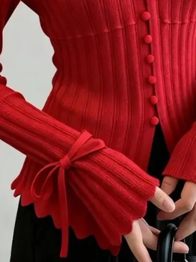 Y2K موضة الأحمر متماسكة الخصر سليم صالح المرأة الخريف الشتاء الراقية أنيقة شيك الشباب سترة أنيقة عادية شيك سترة #5