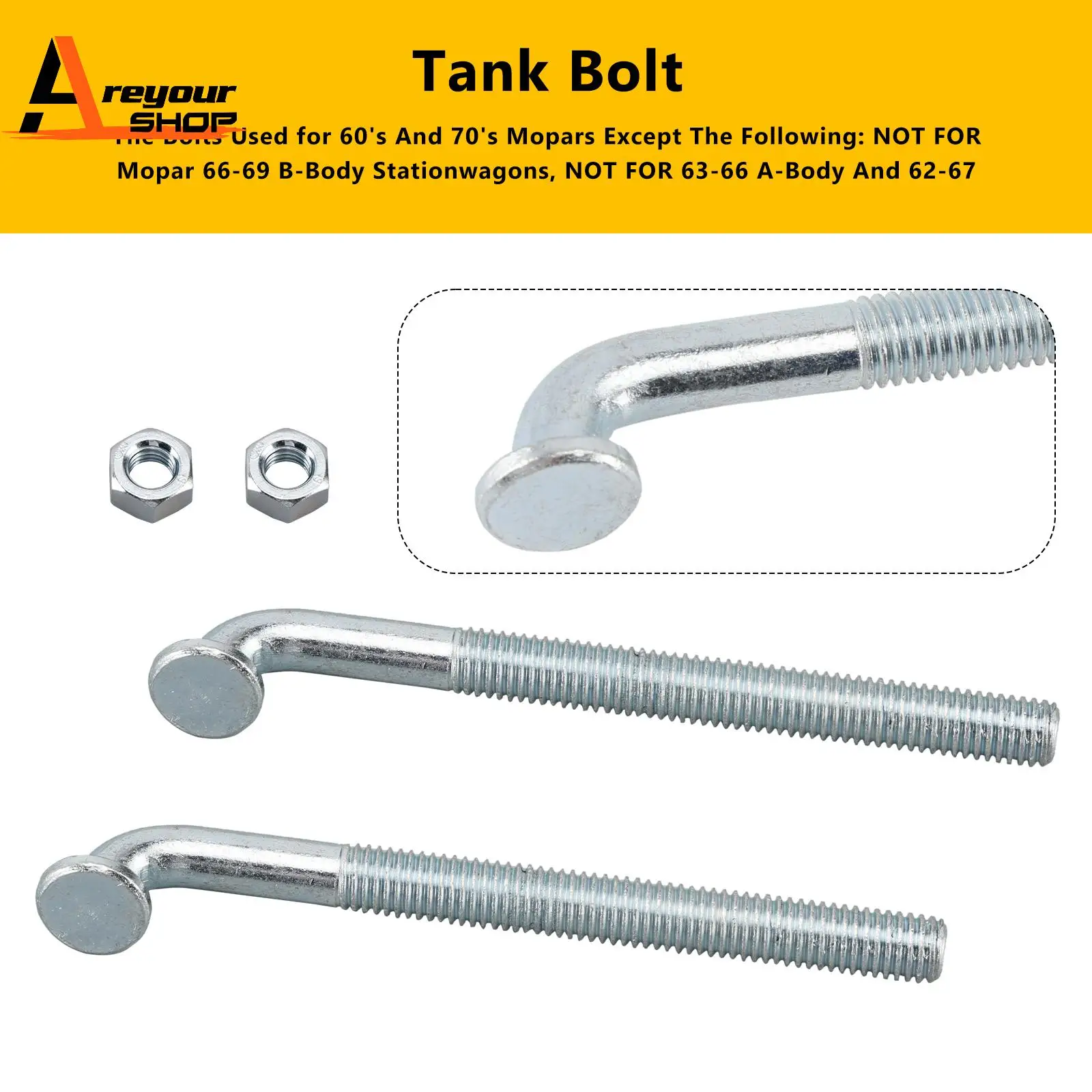 

Gas Fuel Tank Strap Bolts J-Bolts Fit for 68 69 70 71 72 A-Body B-Body C-Body