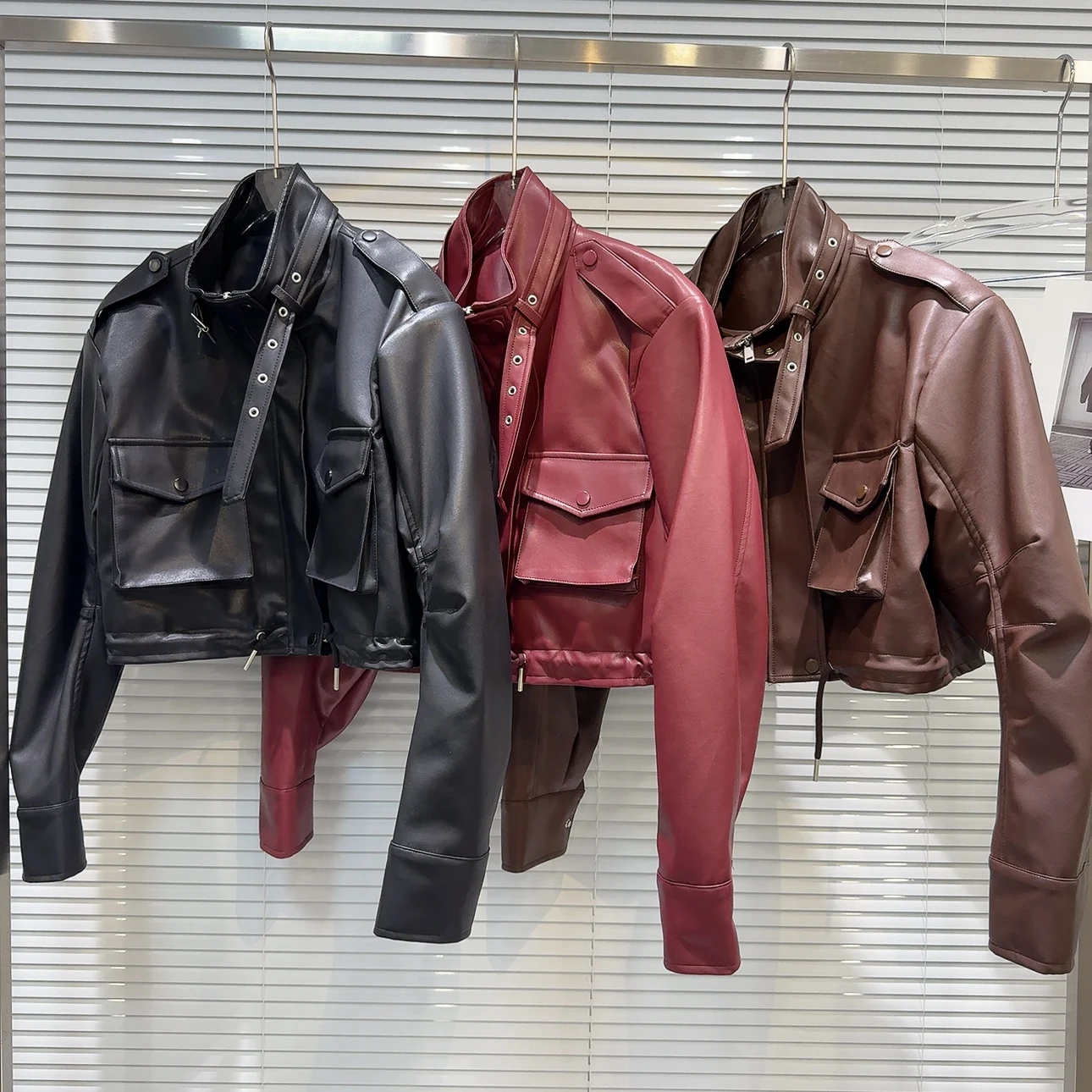 Street Sle American Hot Girl col bleu vêtements de travail ket cuir PU Jaet ort longueur longue Sve coupe ample manteau pour femmes