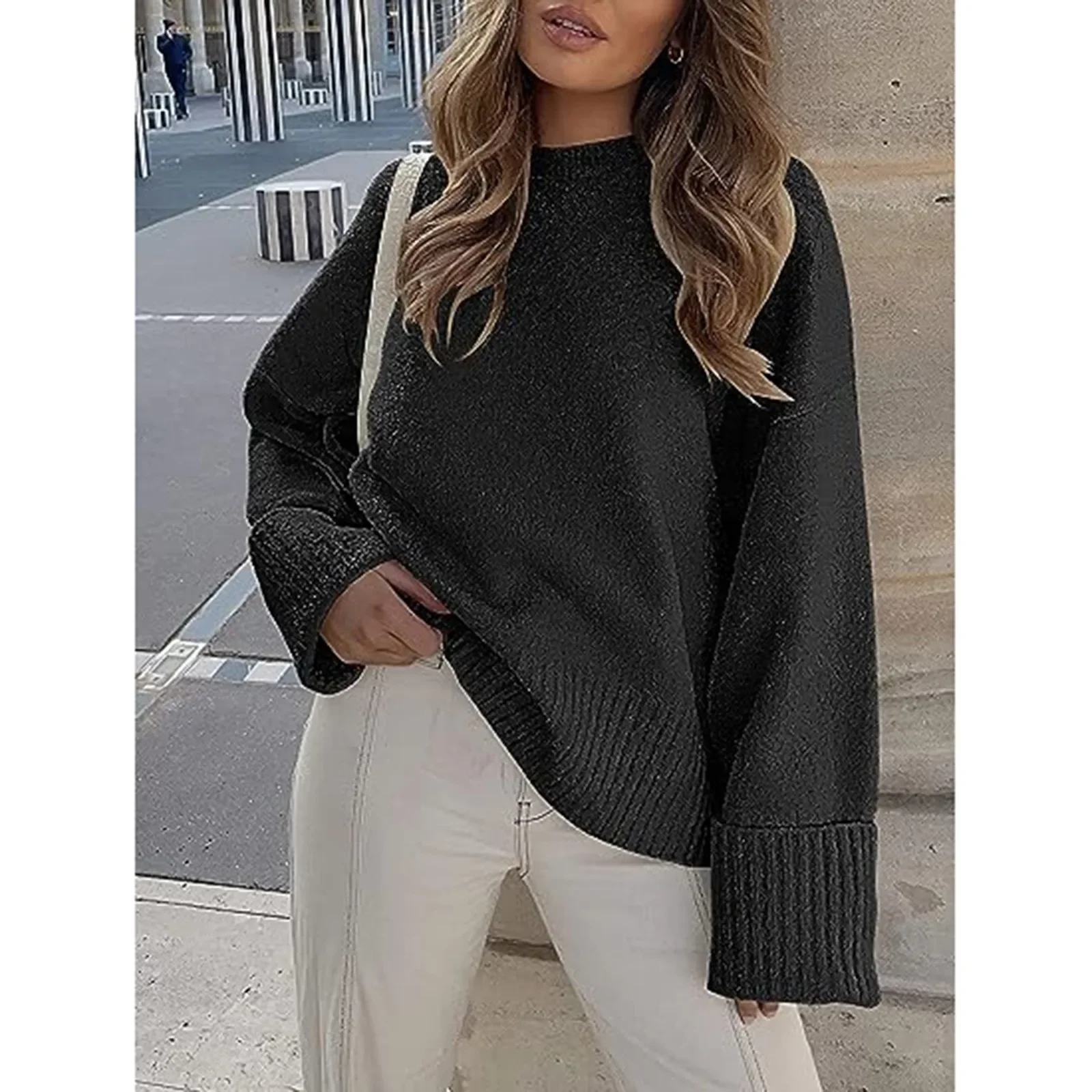 

Women Cashmere Sweater Knit Pullovers Casual Loose O Neck Bat Sleeve Thick Knitted Blouse 2023 Autumn Winter Women Sweater Tops