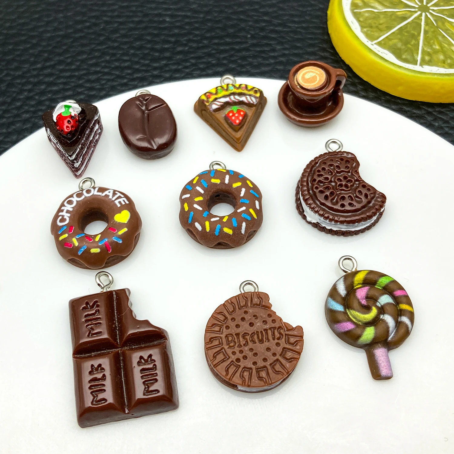 10 قطعة/مجموعة جديدة شعبية حبوب البن وكوب القهوة المعلقات ، اكسسوارات الراتنج DIY بها بنفسك الإبداعية وممتعة الأقراط قلادة #5