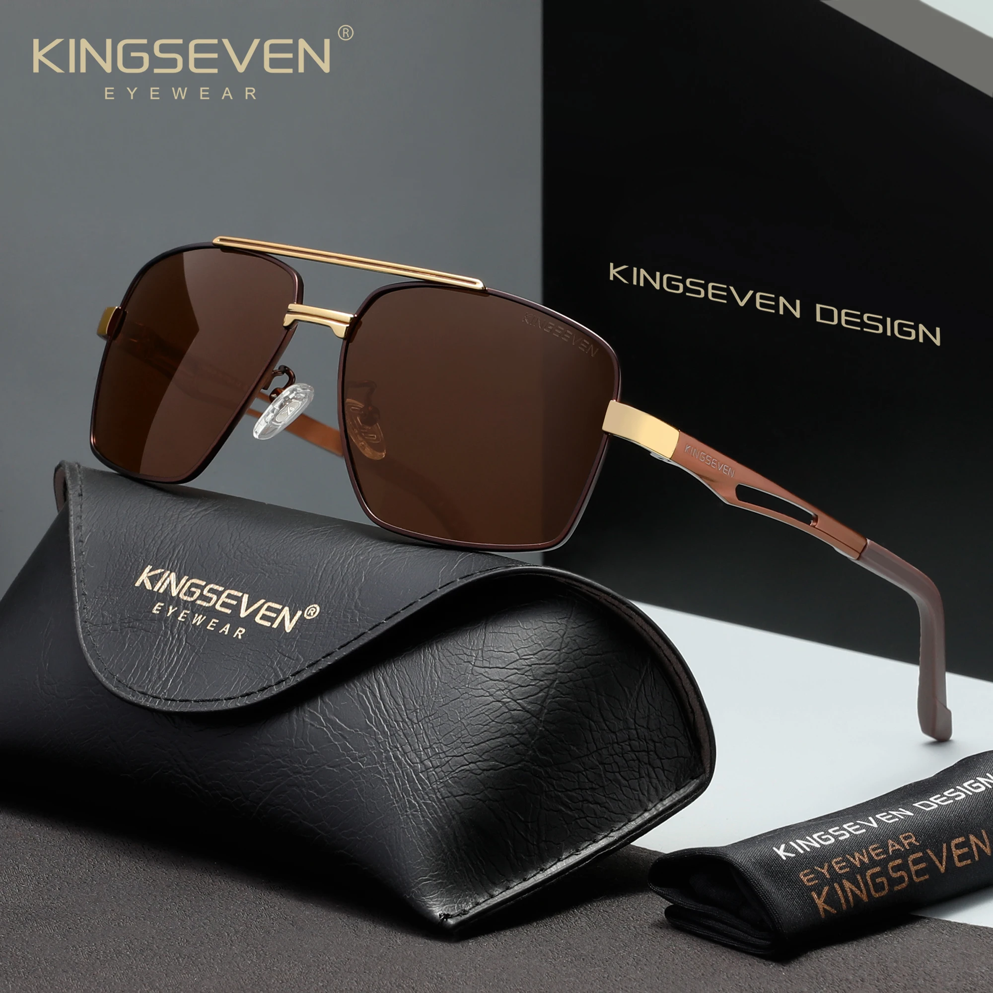 KINGSEVEN Herren Aluminium-Sonnenbrille Rechteckig Polarisiert UV400 Modische Brille Damen Luxus Casual Urlaub Fahrbrille Brillengestelle