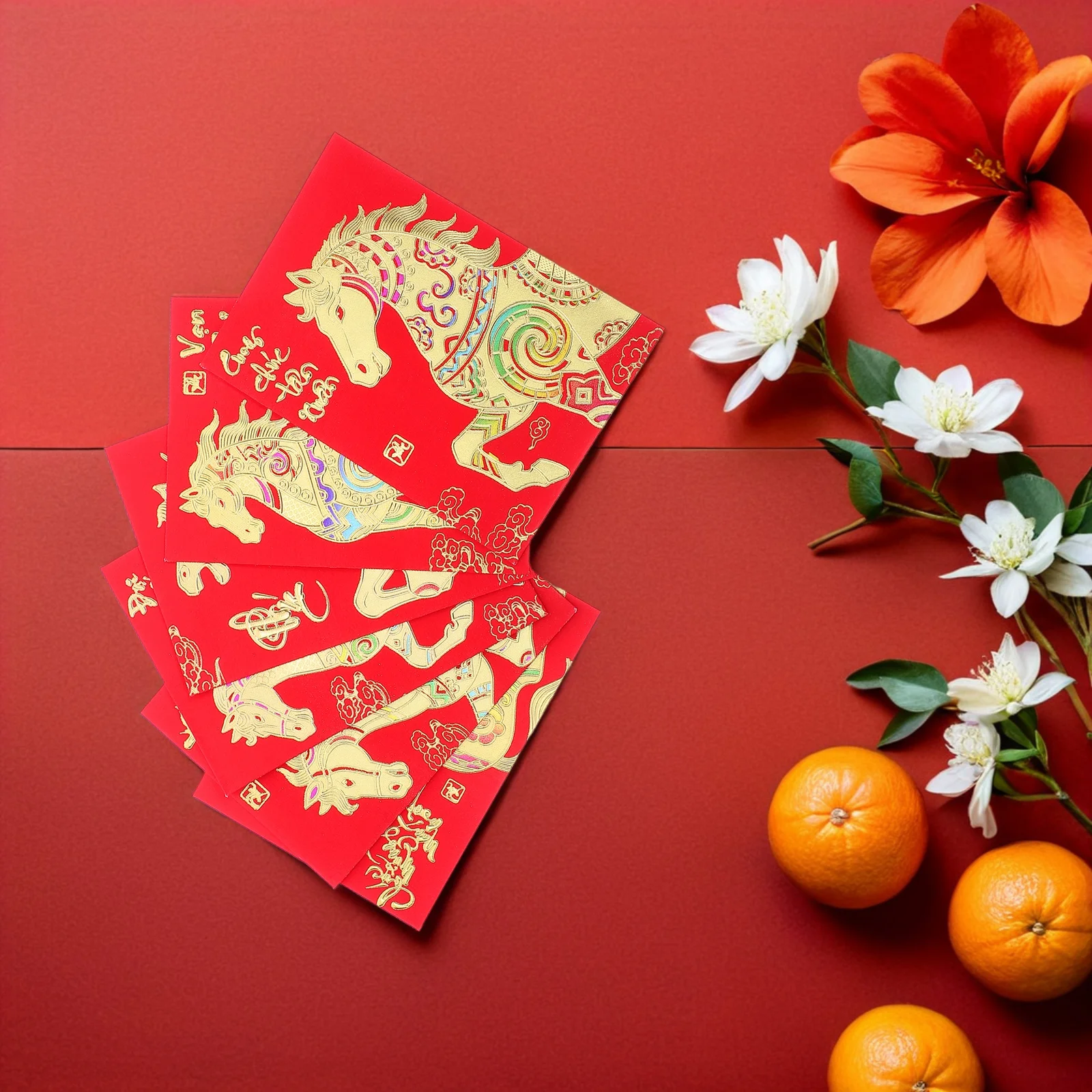 

120pcs Red Envelopes Lunar New Thick Vietnamese Cultural Design Horse Year Spring Festival Christmas Wedding Yellow Decorations