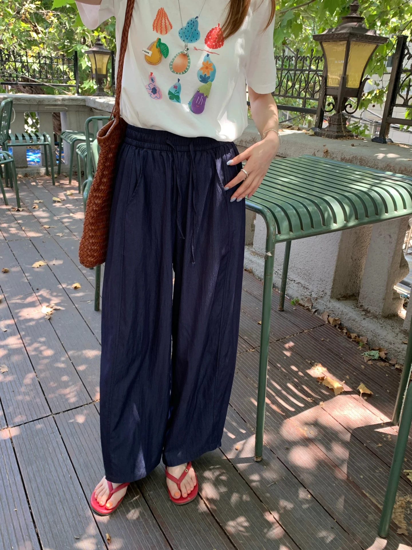

OONA Summer Thin Straight Leg Casual Pants Wide Leg Commute Trousers Comfortable Walking Pants High Waist Elastic Waist