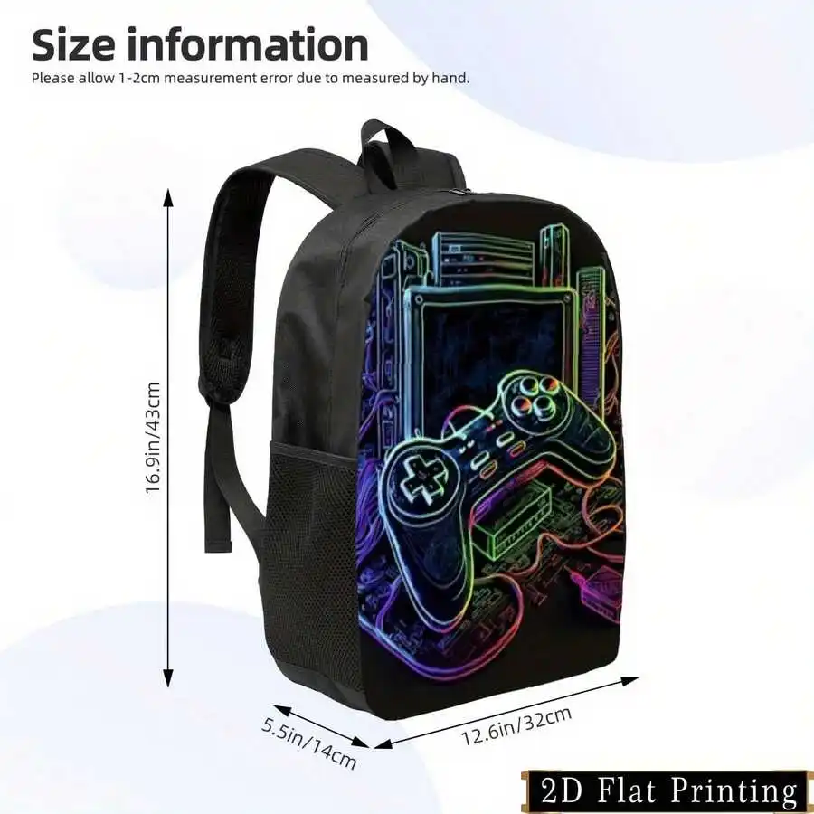 

Gaming Theme Printed Backpack Unisex Casual Double Shoulder Bag Lightweight Large Capacity With Adjustable Straps