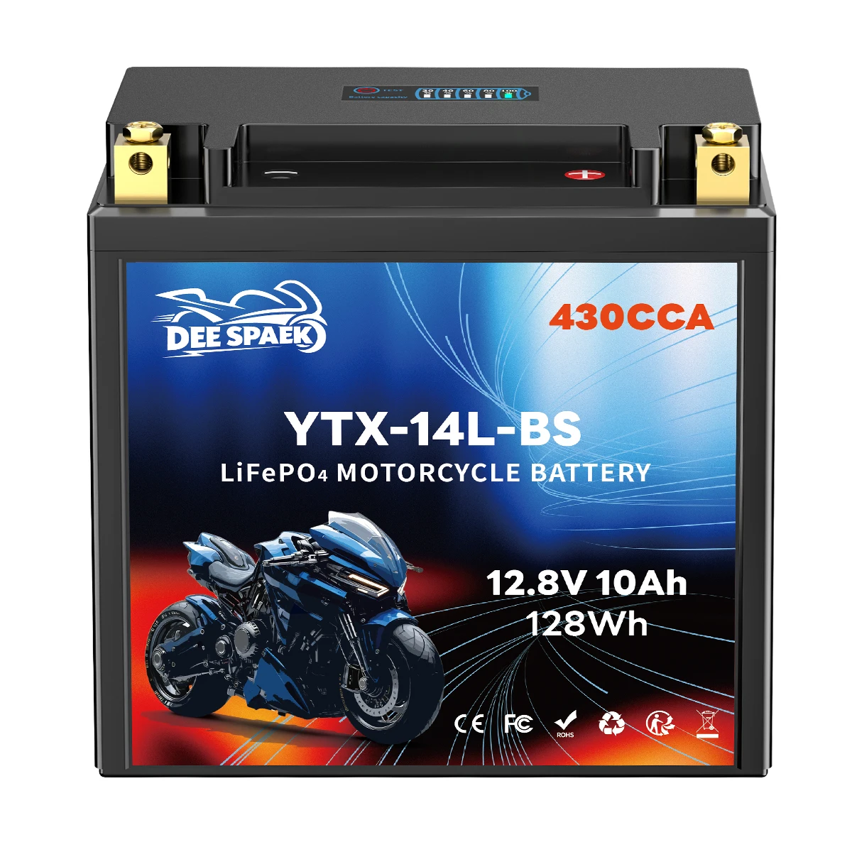 14L-BS Motorradbatterie LifePO4 12V 10Ah 430CCA Lithium-Eisenphosphat-Starterbatterie für Motorrad, Roller, ATV, Honda, Yamaha