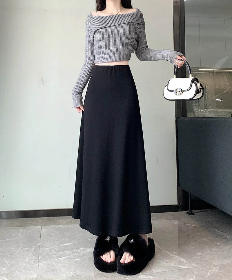 Soft Knitted Skirt for Women Slim Fit A-Line Fishtail Skirt Basic Style Casual Slim Midi Long Skirt Autumn Winter 2024