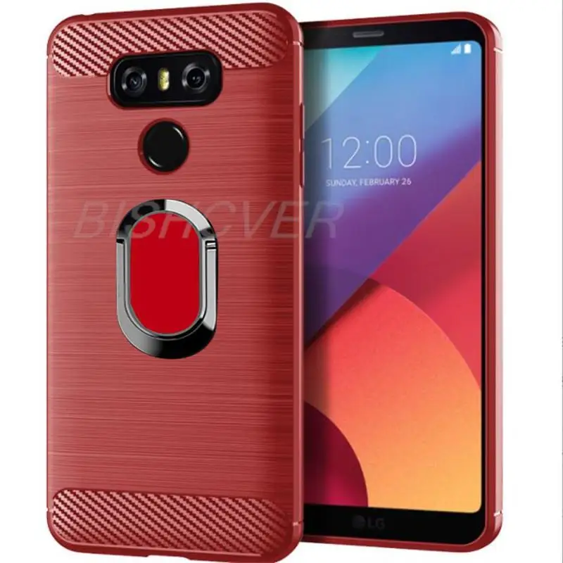 For LG G6 Brushed Carbon Fiber Soft Silicone Phone Case For LG G6 Plus G 6 LGG6 Magnetic Ring Stand Cover