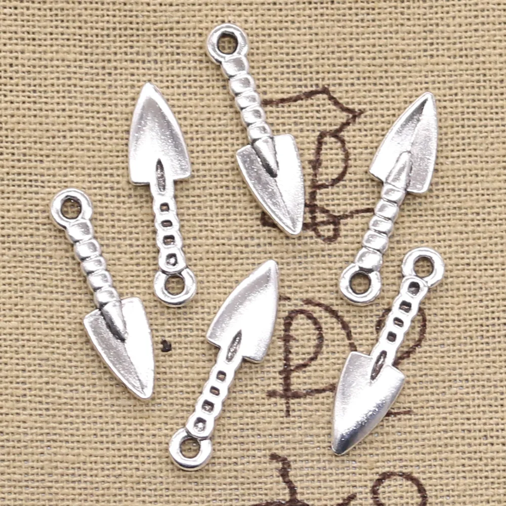 20pcs Charms Military Shovel Spade 25x7mm Antique Silver Color Pendants Making DIY Handmade Tibetan Finding Jewelry