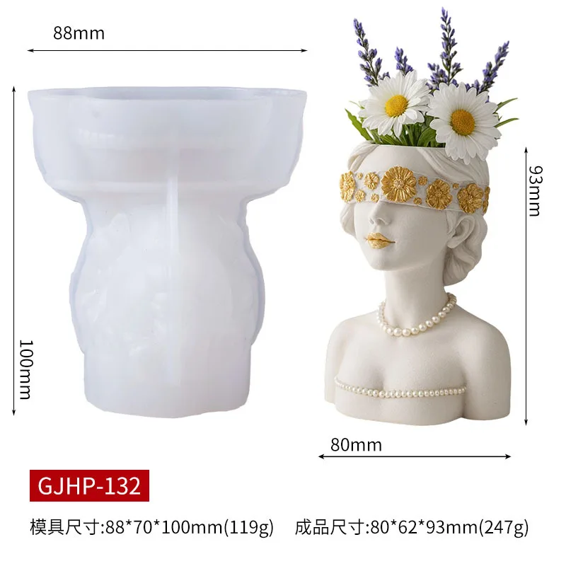 Blindfolded Flower Girl Bust Vase Silicone Mold, Greek Goddess Head Planter Concrete Mould, DIY Resin Pen Holder Home Art Decor