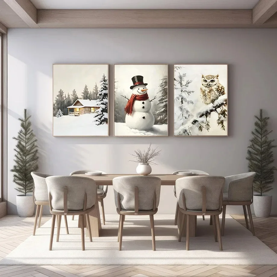 الشتاء المقصورة مزلقة ثلج شجرة عيد الميلاد هدية السنجاب الملصقات يطبع حائط لوح رسم الفن صور غرفة المعيشة ديكور المنزل #4