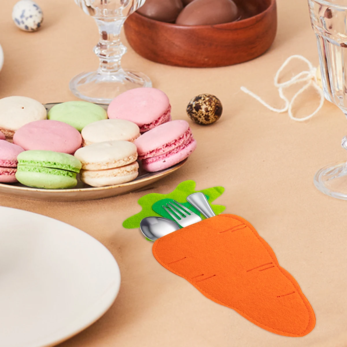 2/4pcs Easter Cutlery Holder Bags Carrot Shape Knife Fork Storage Bags Tableware Cover Happy Easter Party Home Table Decorations