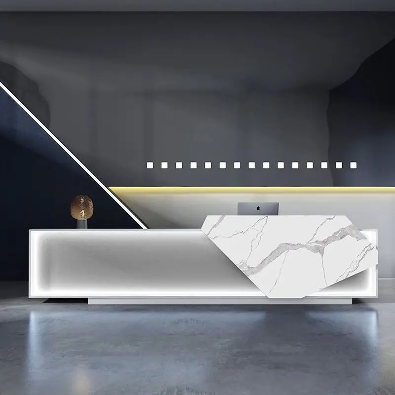 

Desk Reception Counter Storage Blue Front Design Business Modern Reception Desks Beauty Salon Mostrador Recepcion Furniture