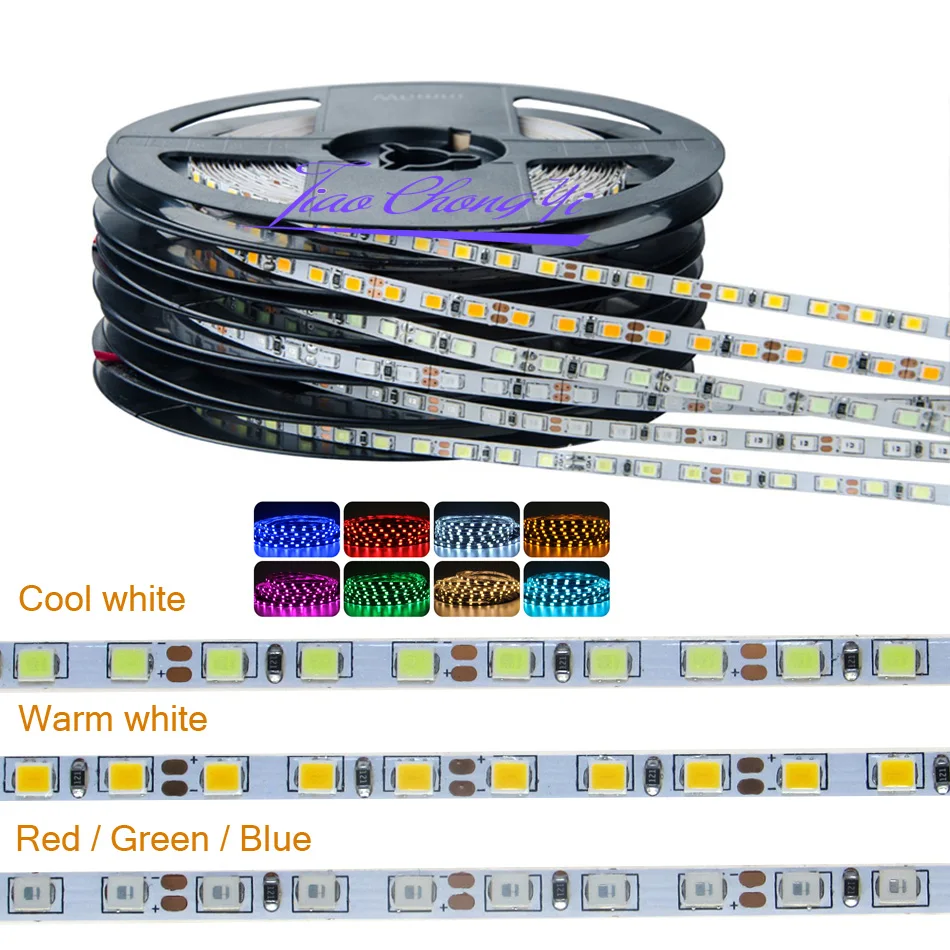 5m white/warm white/blue/green/red/yellow 120leds/m SMD 3528 5mm 8mm pcb flexible LED strip tape light,DC 12V 600leds