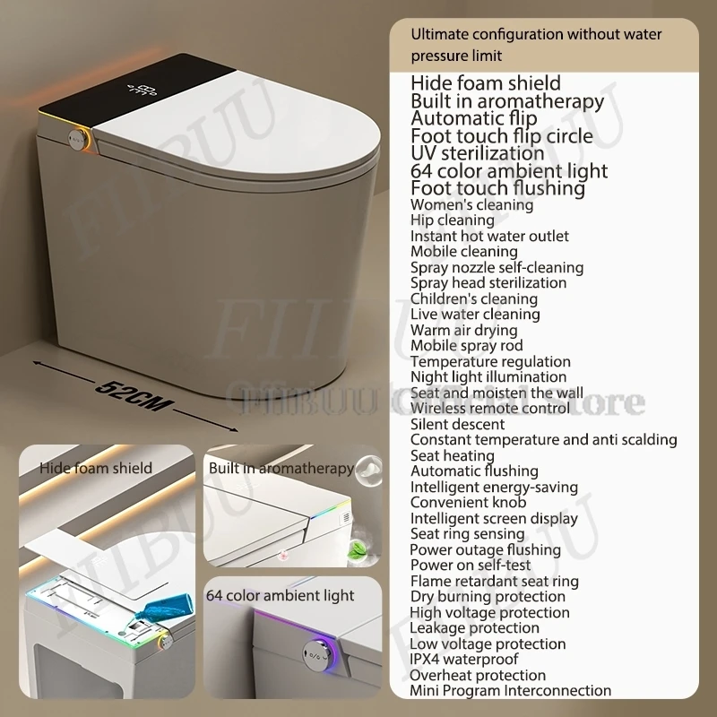 Langwerpig slim toilet Ingebouwde bidetwatertank Geen waterdruklimiet Multifunctioneel intelligent LED-display Kort toilet - afbeelding 1