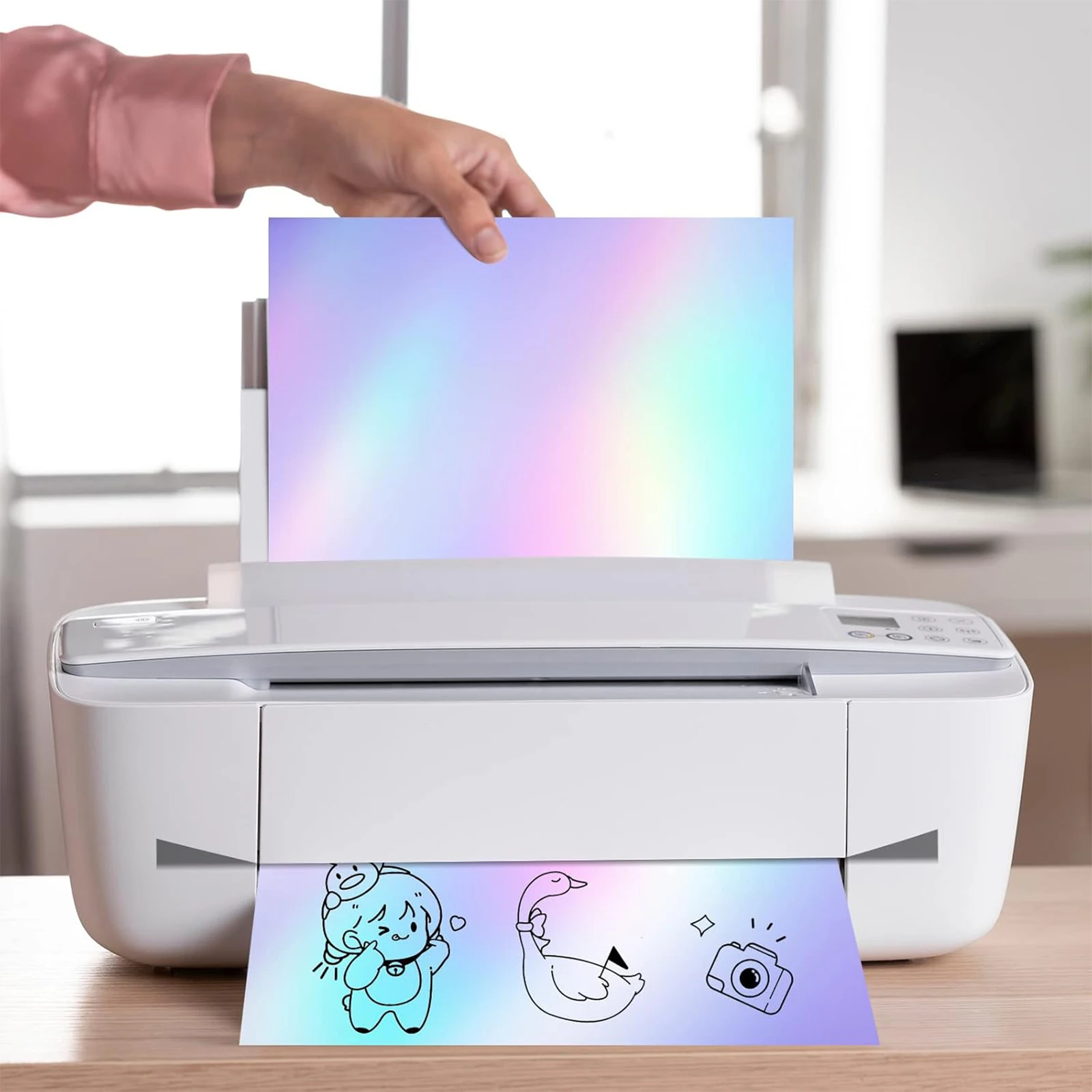 A4 Size 10 Sheets Rainbow Holographic Printable Vinyl Double Sided Paper for Inkjet Printer,Waterproof 8.3 X 11.7 Inch view 4