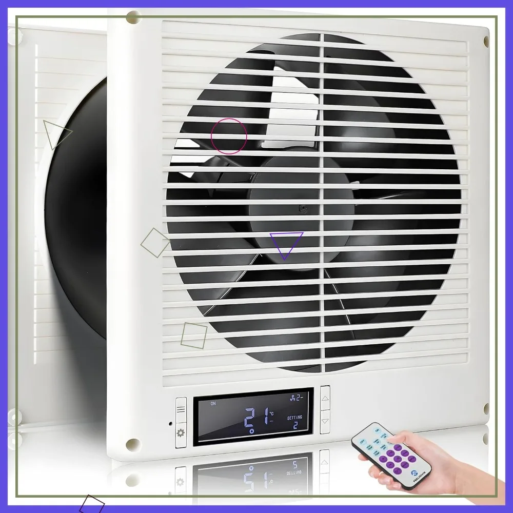 

20W 8" Room to Room Fan, 10-Speed RC, Reversible Airflow Through Wall with Temp & Timer