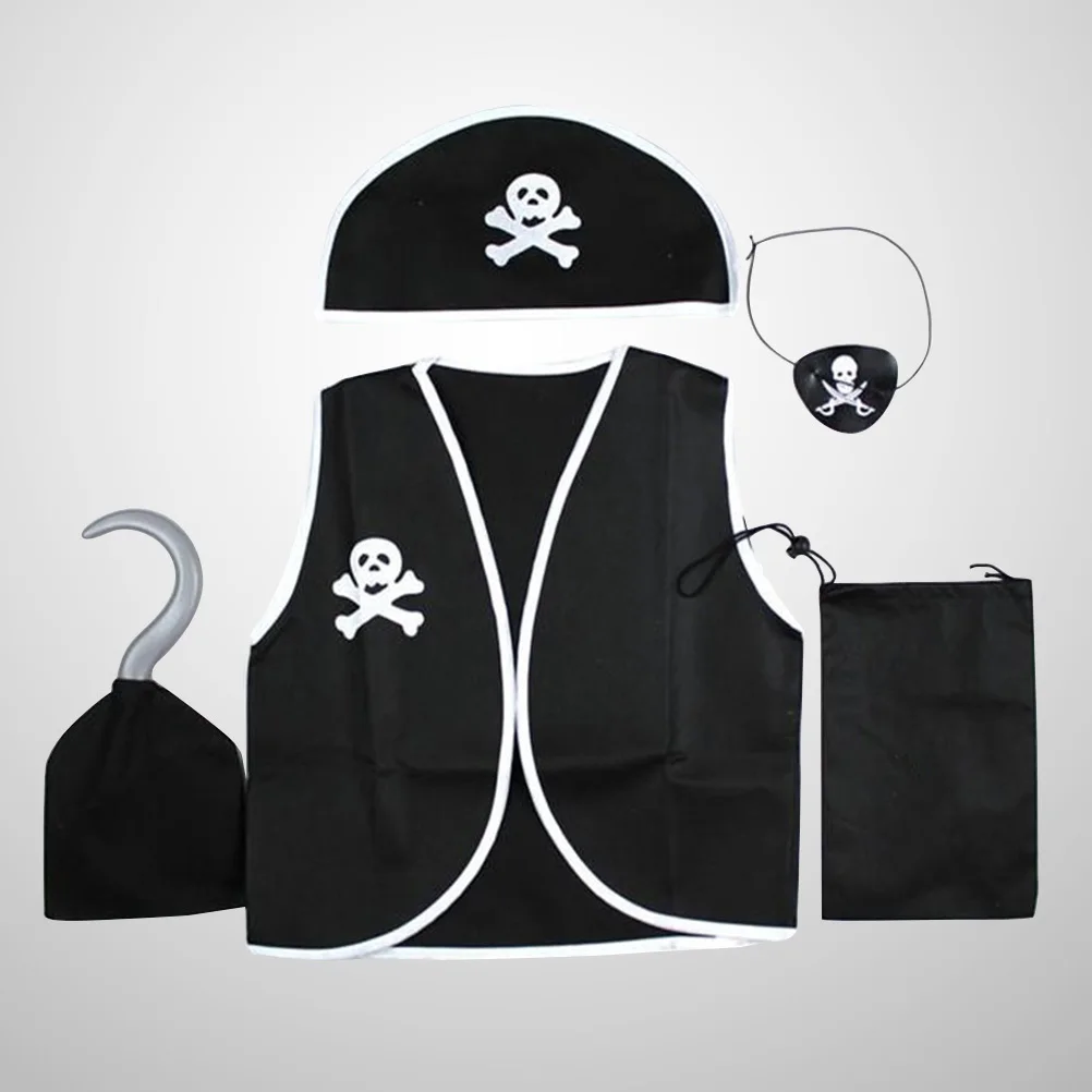 

5 шт. костюм пирата для детей, нетканый костюм на Хэллоуин, костюм для ролевых игр для мальчиков до 1,4 м, пиратская одежда для косплея