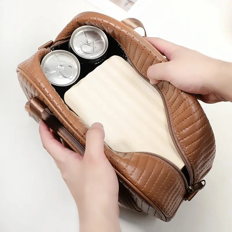 Lunch Bag for Women, Double Deck Lunch Box for Adults, PU Leather Lunch Tote Bag Insulated Lunch Bags for Work Office Picnic