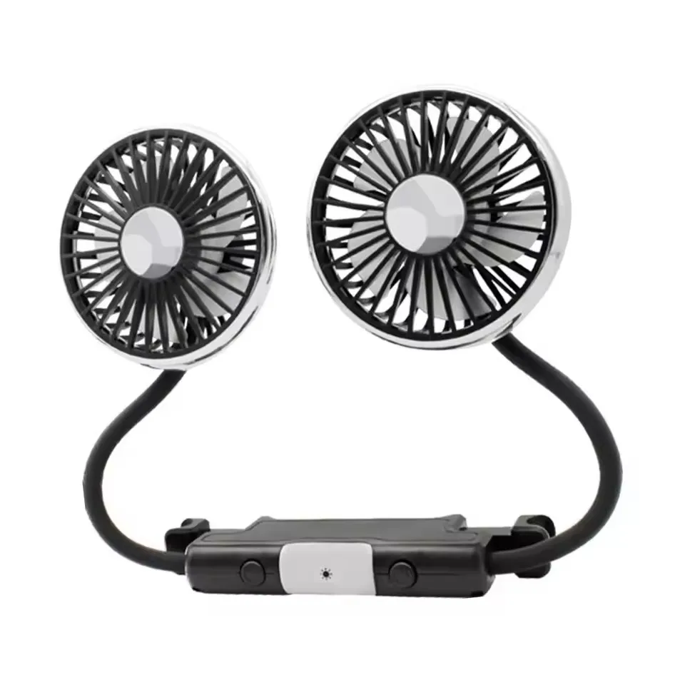Car Fan Cooling Dual Head Type-c Usb Car Fan 3 Speeds Adjustable Auto Cooler Air Fan With LED Lights Car Accessories