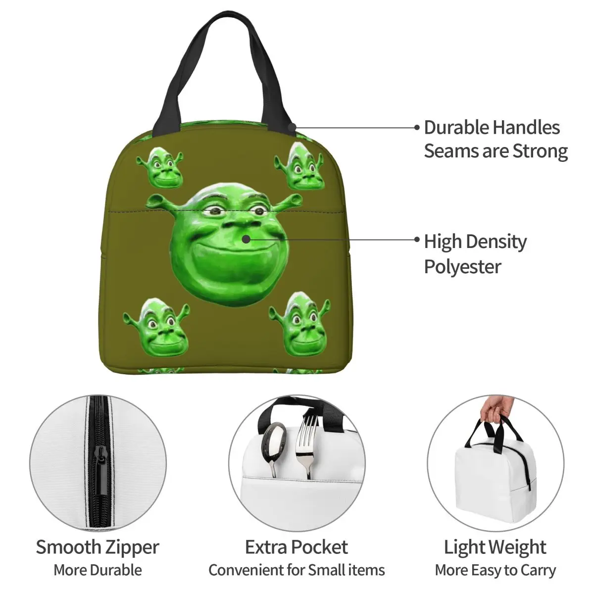 Shreks Pun Lovers معزول حقيبة الغداء المحمولة قابلة لإعادة الاستخدام حقيبة للحفاظ على البرودة علب الاغذية حمل العمل نزهة أكياس تخزين المواد الغذائية #5